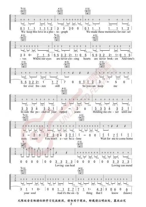 edsheeran黄老板photograph原版吉他谱