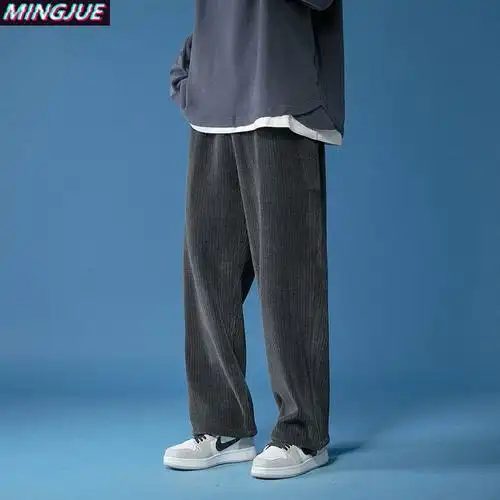 复古裤子日系慵懒风直筒ins坠感男裤雪尼尔灯芯绒阔腿裤男秋冬季