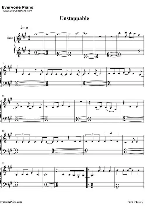 unstoppable钢琴谱_sia