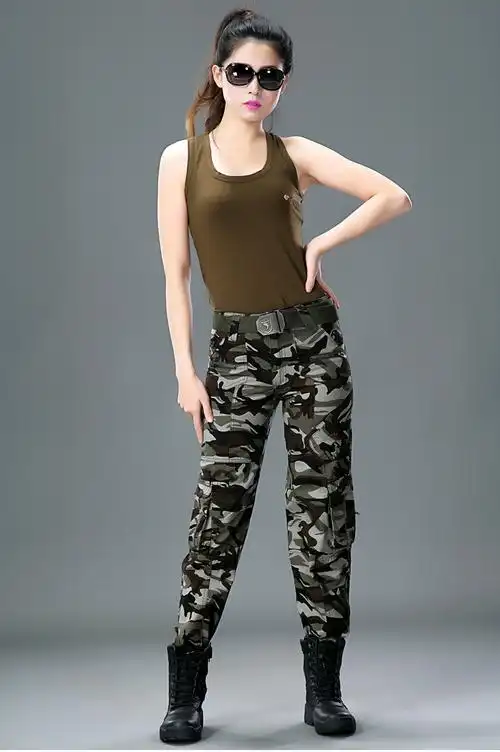 户外旅行越野登山裤军绿直筒修身迷彩裤显瘦冲锋裤女