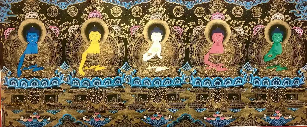 003kumarlama五方佛未装裱唐卡