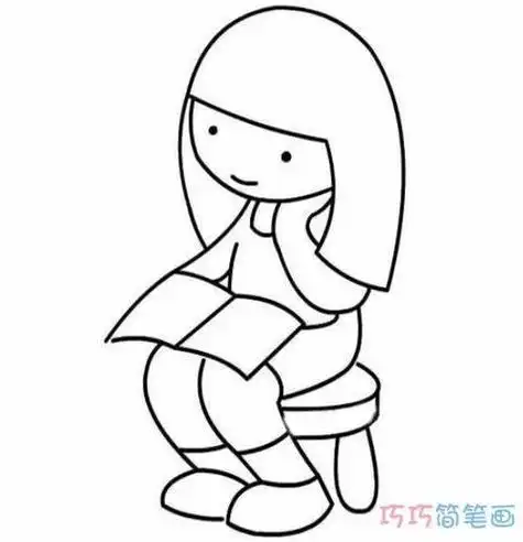 儿童简笔画侧坐的小女孩