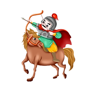 手绘骑马射箭的古代将军q版设计