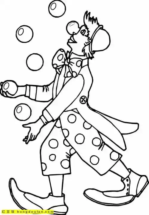 10张有趣搞笑的马戏团的小丑卡通涂色简笔画-红豆饭小学生简笔画大全