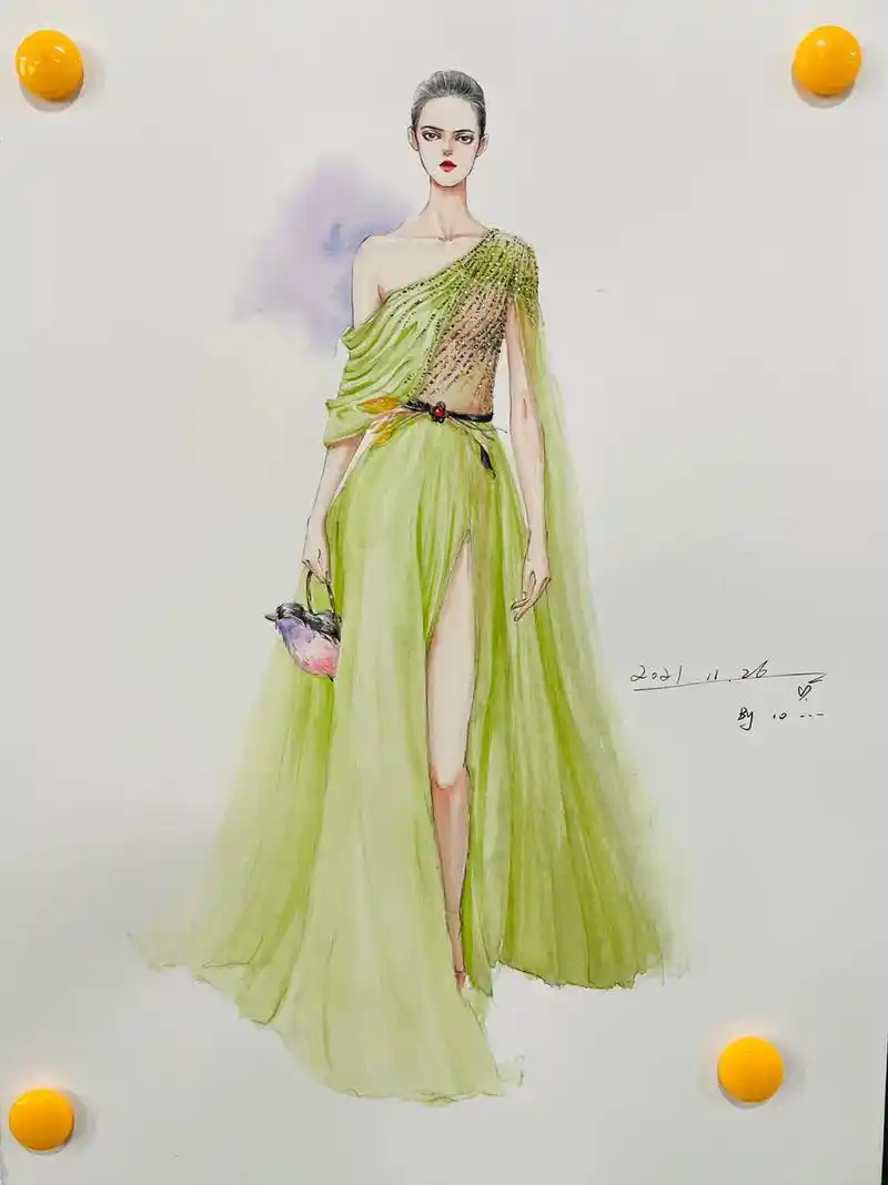 水彩时装画薄纱绘画步骤