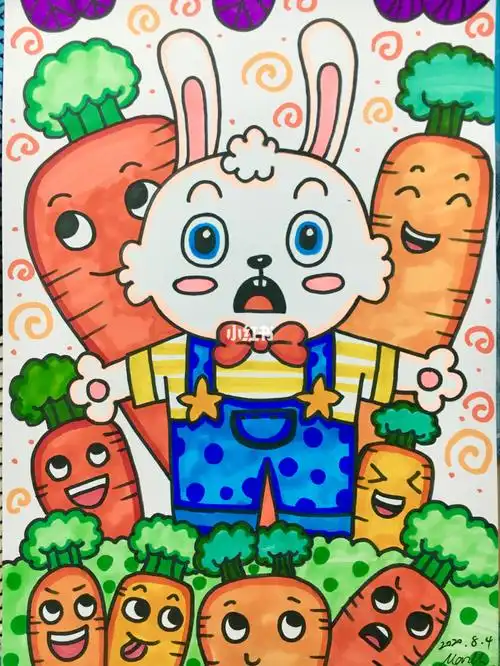 小兔的奇妙梦境马克笔手绘儿童画创意画