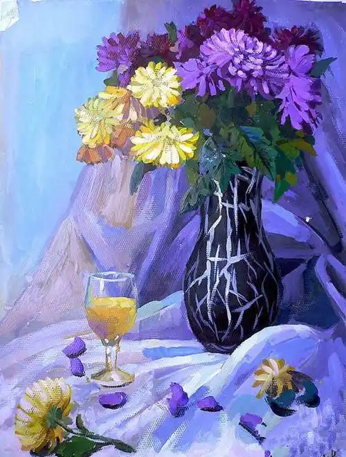 花卉水粉画静物花卉油画