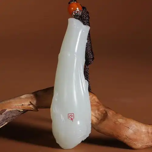 国家级玉雕大师杨冰作品和田玉羊脂玉挂件 竹节 节节高47g