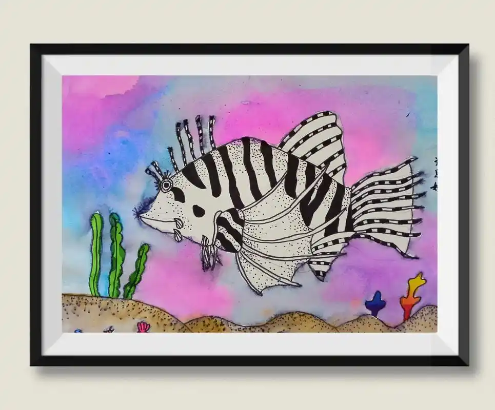 创意线描《狮子鱼》 - 抖音