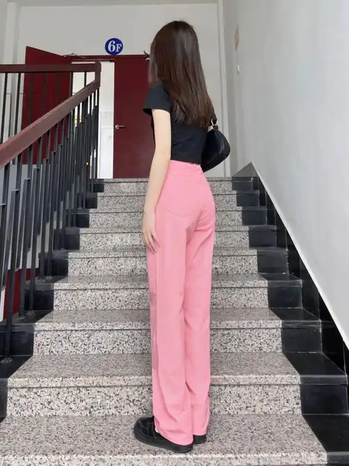 第一条粉色直筒裤版型我好爱