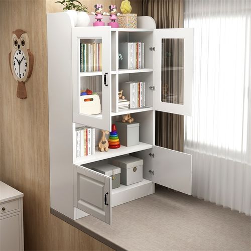 飘窗小书架窗台收纳边侧柜上的柜子带门组合置物架飘窗柜