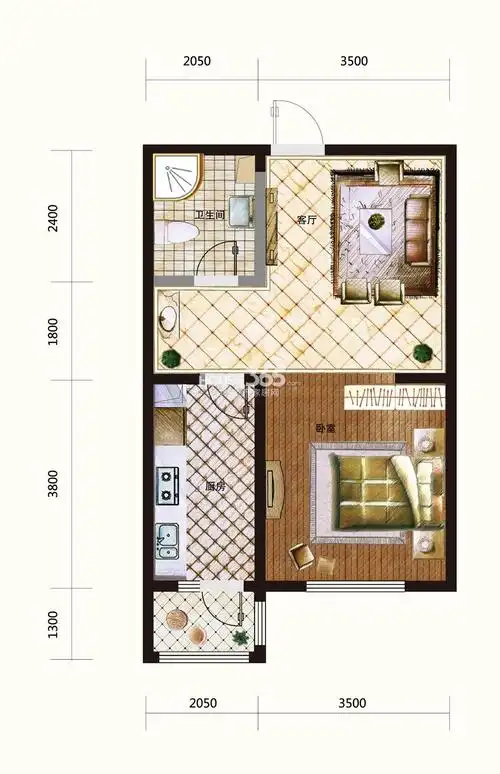 五矿紫晶御府一室一厅一卫65平米