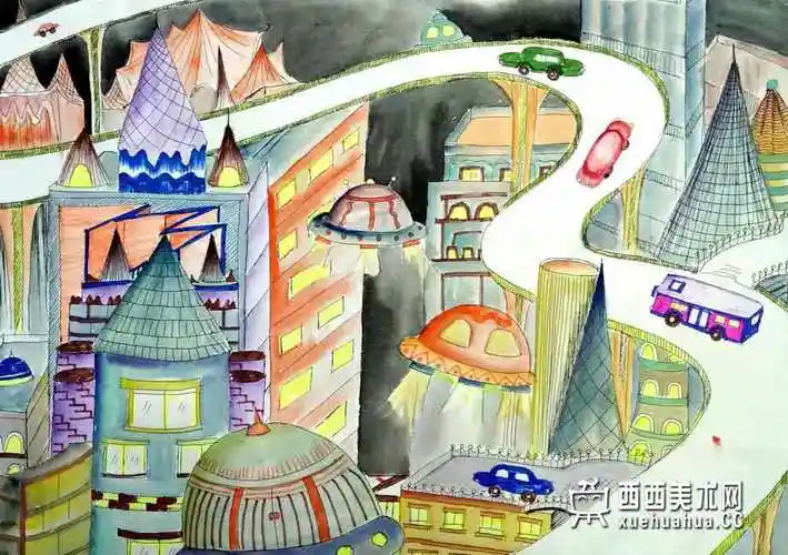 优秀中学生获奖科幻画《未来都市》欣赏_未来城市科幻画_科幻画_科幻