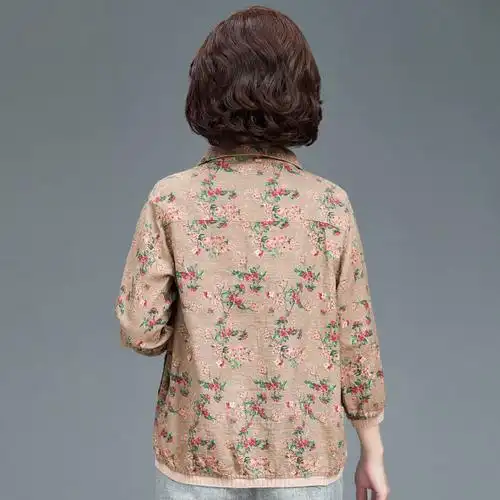 50岁妈妈衬衫七分袖全棉麻夏装中老年女式上衣洋气薄外套中袖衬衣