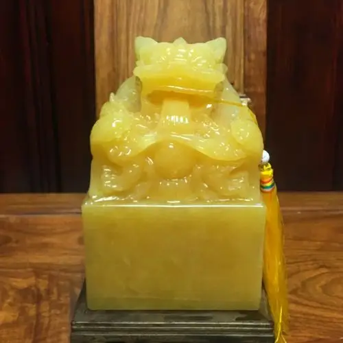 厂家批发黄玉九龙米黄玉玉玺印章 印商务礼品 九龙印章玉玺摆件