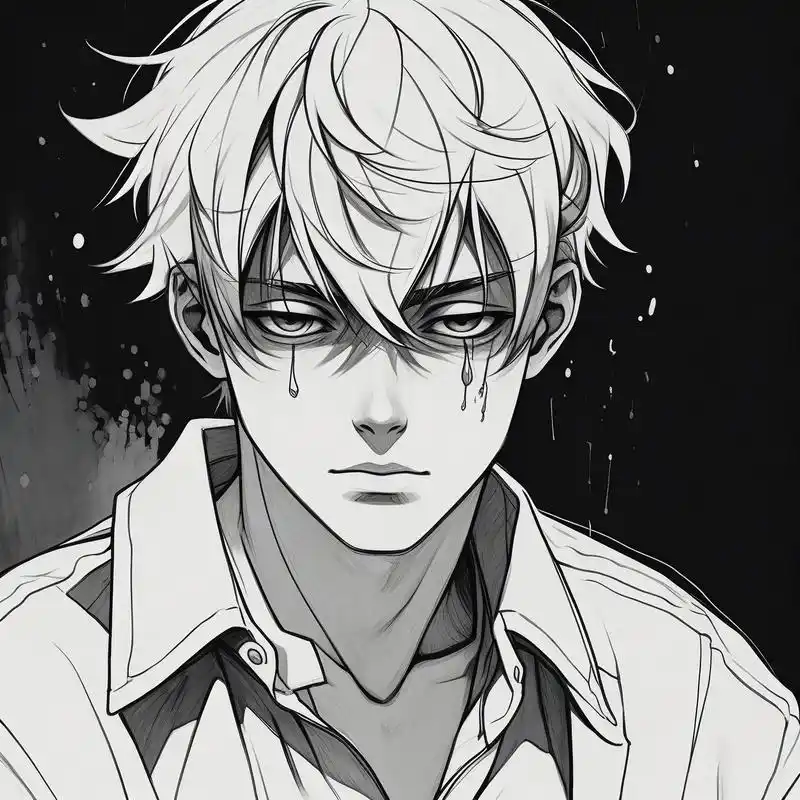 伤感动漫男头像78黑白素描风