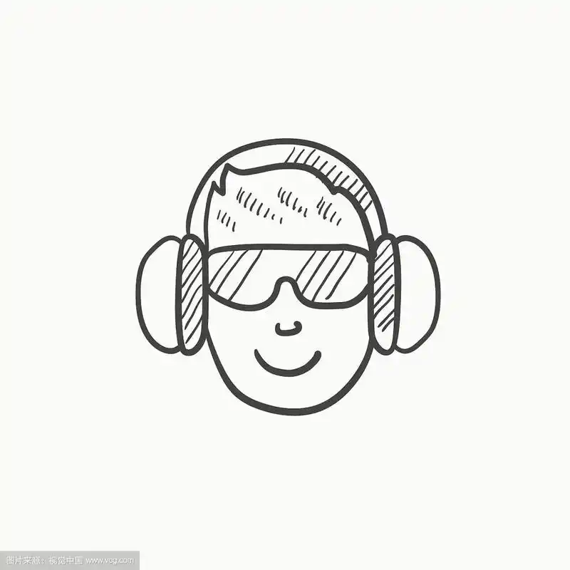 戴着耳机的男子素描图标