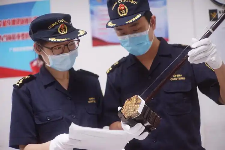 广州海关查获濒危物种蟒蛇皮制成的二胡
