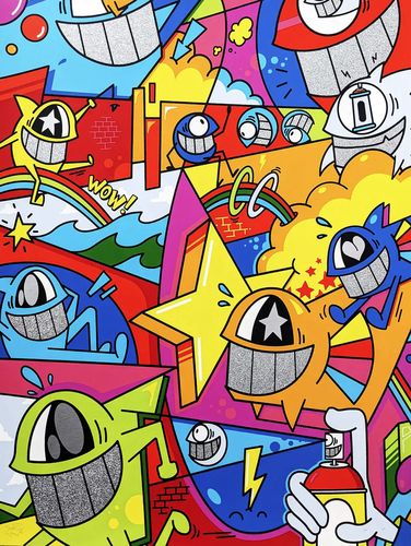 ar限量版画会动的画 西班牙艺术家pez快乐的鱼亲签证书街头艺术