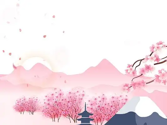 粉色手绘水墨风山水樱花树枝花枝赏樱花节元素png素材粉色手绘古风