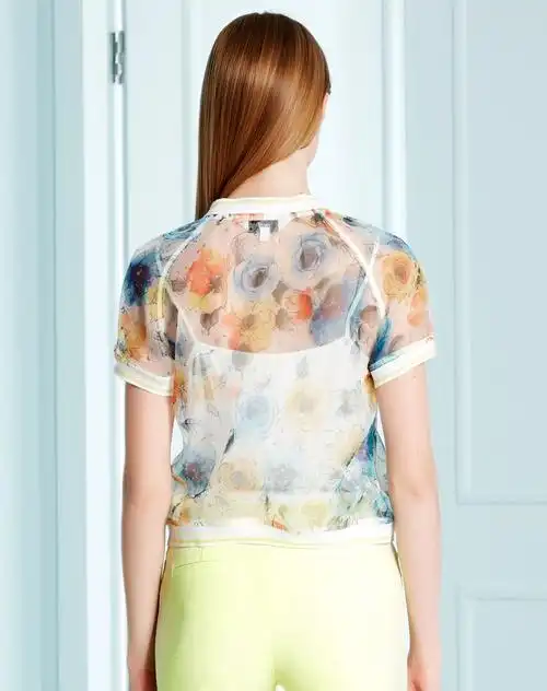 紫蓝色精美印花薄纱外套