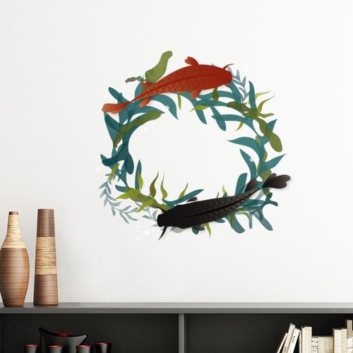 花纹鱼传统花环海草圏墙贴壁纸房间贴花