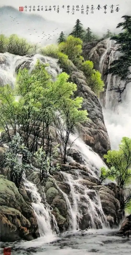国画山水山泉瀑布收集资料