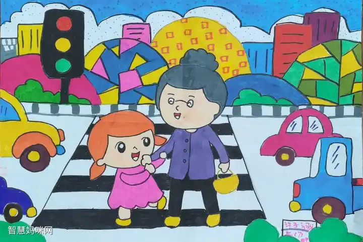 122交通安全日交通安全主题绘画作品三年级