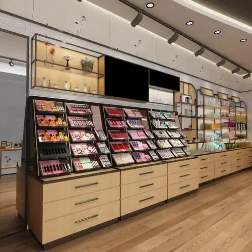 防城港化妆品展示柜护肤产品货架铁木展示柜台定制