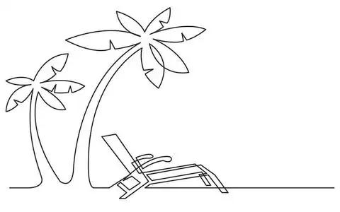 沙滩椅和棕榈树的连续画线照片