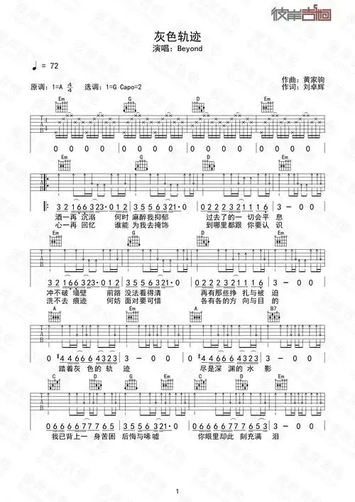 beyond灰色轨迹吉他谱