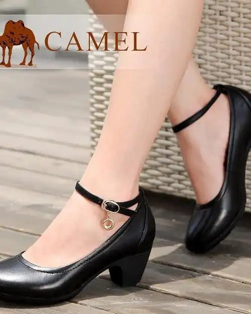 camel骆驼女鞋 羊皮舒适粗跟浅口女单鞋2014新款女式真皮鞋 http://t.