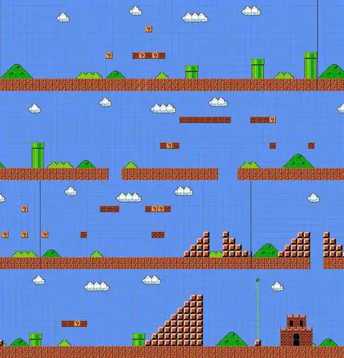 788 * 388,而 fc 经典游戏《 超级马里奥兄弟 》第一关地图所有场景