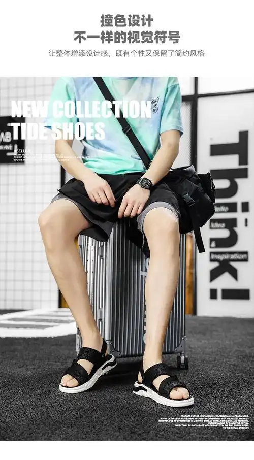 男生凉鞋男夏季外穿两用新款潮流沙滩拖鞋青少年运动防滑ins凉拖黑色