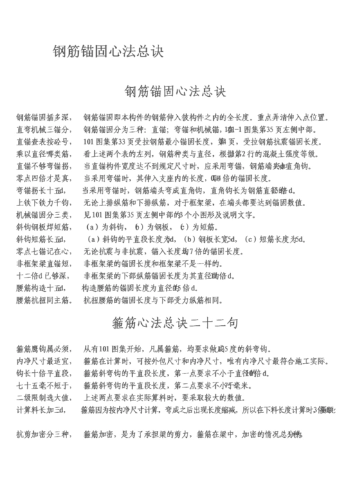 钢筋锚固口诀 钢筋锚固