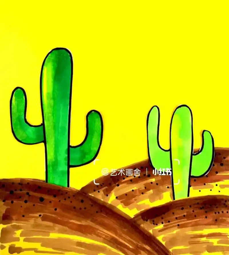 课程主题:《儿童画教程 | 综合创意画--沙漠中的仙人掌!