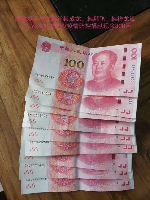 爱心青年韩成龙,韩鹏飞,韩祥龙,每人为防疫人员捐献现金300元,感谢!