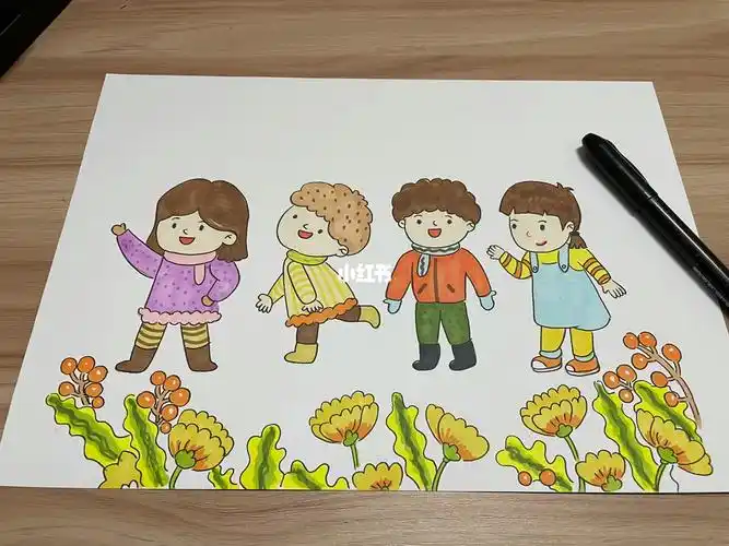 简笔画#马克笔#创意美术儿童画#排队