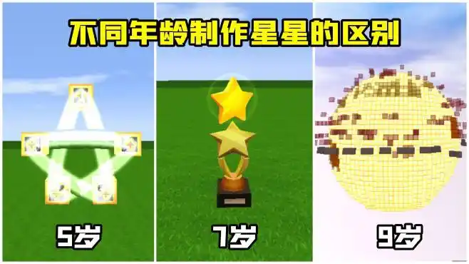 迷你世界:不同年龄制作星星,5岁做的五角星,7岁却做了一颗星球