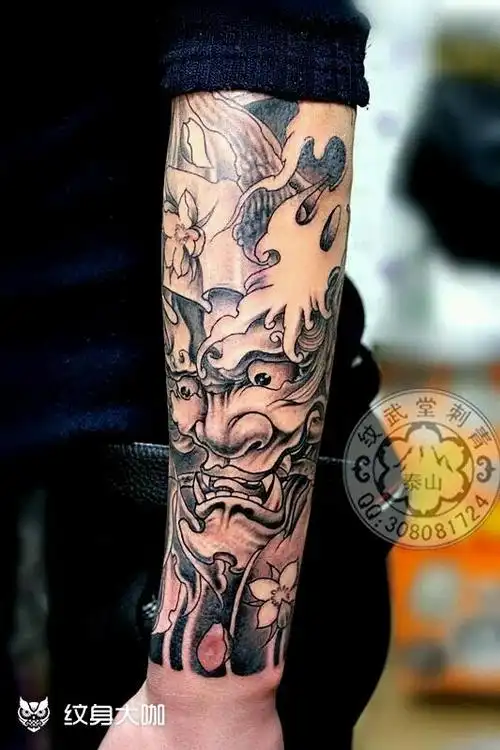 般若 半包小臂黑白_纹身图案手稿图片_纹武堂 雕琢的纹身作品集