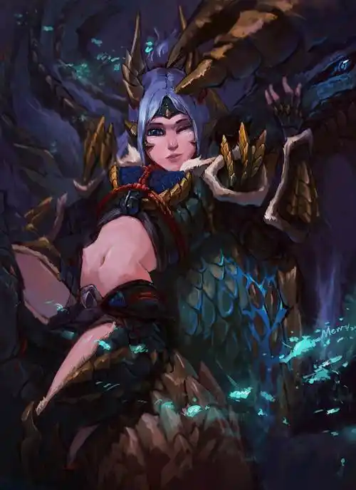 雷狼龙娘与雷娘涂未卜的怪物猎人插画图片