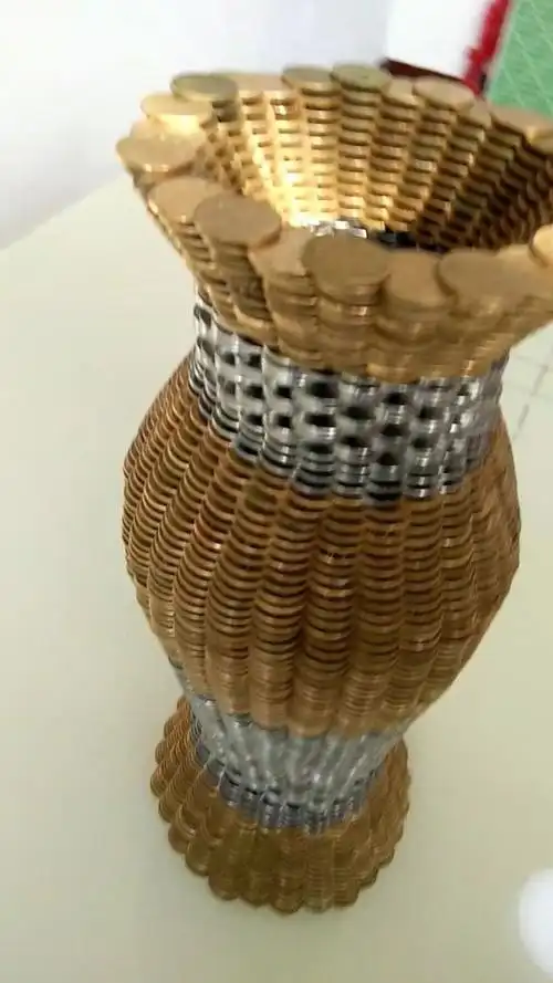 手工制作五角硬币花瓶,高手在民间.