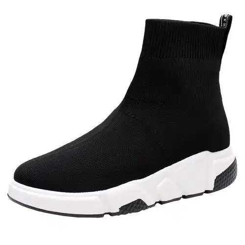 弹力袜子鞋女2022春秋新款袜靴单靴秋季黑色靴子高帮休闲运动短靴