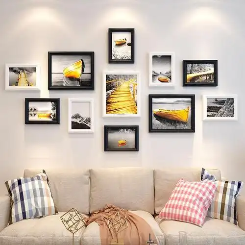 客厅照片墙免打孔创意墙壁相框挂墙组合ins风房间背景墙面装饰品黑白