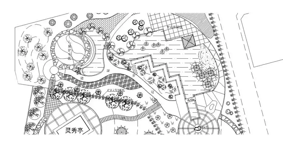 乡镇公园小游园景观设计cad施工图图纸(含植物配置说明)
