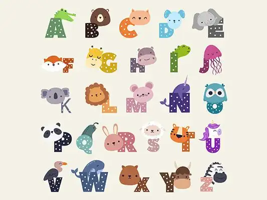 可爱的卡通动物园插图与有趣的动物字母表