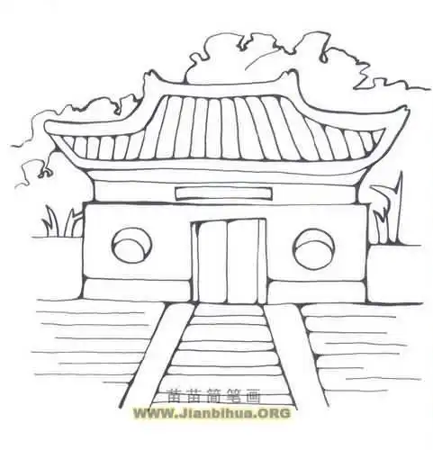 寺庙里桃花的简笔画