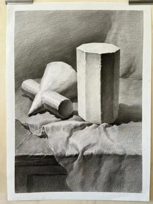 素描几何体组合石膏步骤图