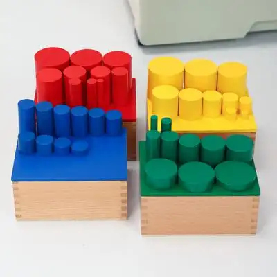 蒙台梭利蒙特玩具彩色圆柱幼儿园认知颜色积木早教教具