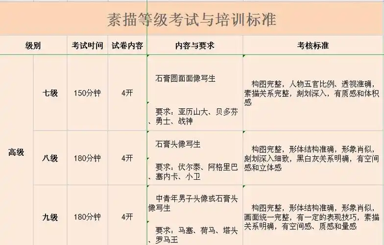 中国美术学院美术考级——素描等级考试与培训标准7-9级